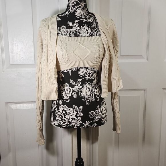 Forever 21 Beige Cable Knit Tube Top And Sweater Set M - Picture 3 of 10